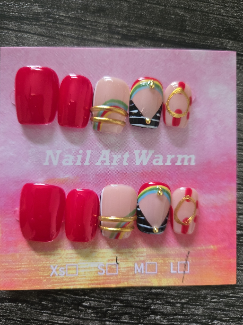 Pink & Red Nail Art Press-On Nails 1.5 In Length